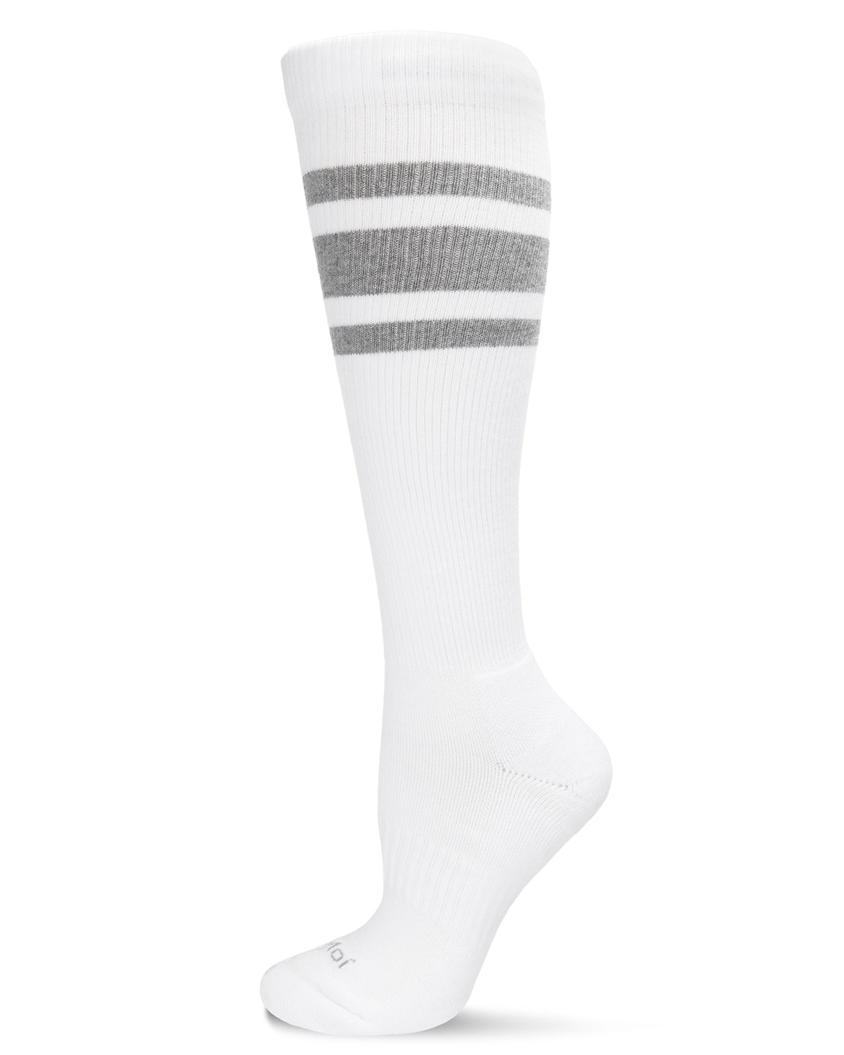 Unisex Striped Athletic Cushion Sole Knee High Cotton Blend 15-20mmHg Graduated Compression Socks